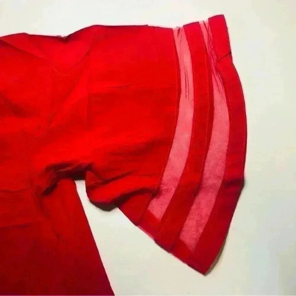 Red Swimsuit Cover Up 3/4 Bell Sleeve Beachwear V-Neck Bikini Beach size small - Picture 5 of 7